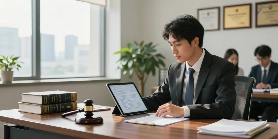 Legal professional reviewing additional info during a consultation in a modern office.