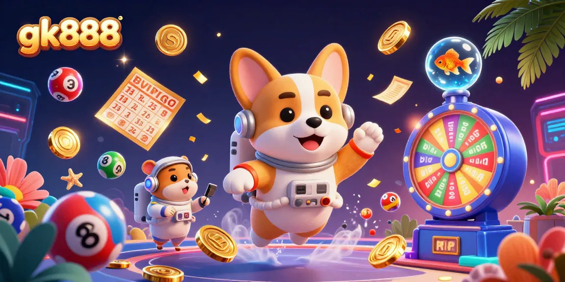 Tham gia trò chơi gk888 với chó corgi ngoài không gian cùng những viên bi xổ số đầy màu sắc.