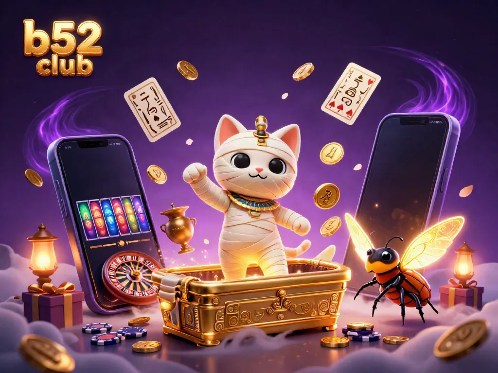 Engage with thrilling games and vibrant visuals at b52 club in this dynamic casino illustration.