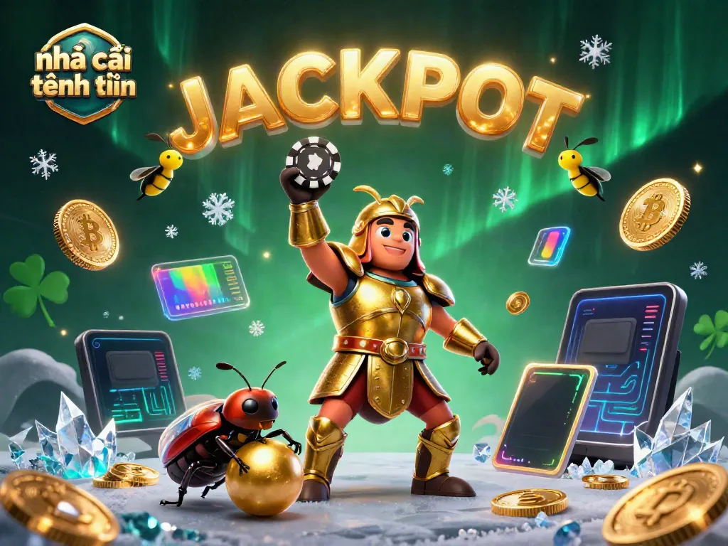 Experience thrilling wins with nhà cái tặng tiền, featuring vibrant beetles celebrating at a casino.