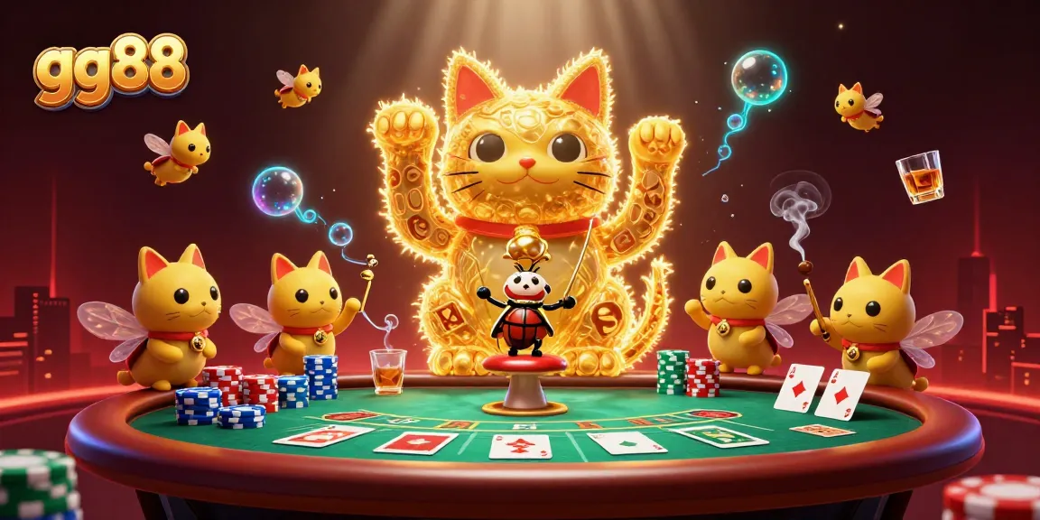 Experience thrilling gambling fun with gg88's vibrant casino illustration featuring a lucky cat.