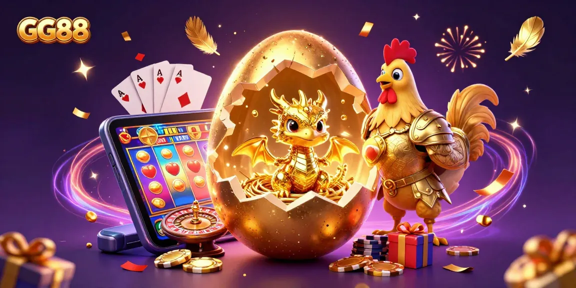 Join the excitement at GG88 with a golden dragon and dynamic casino elements in a vibrant scene.