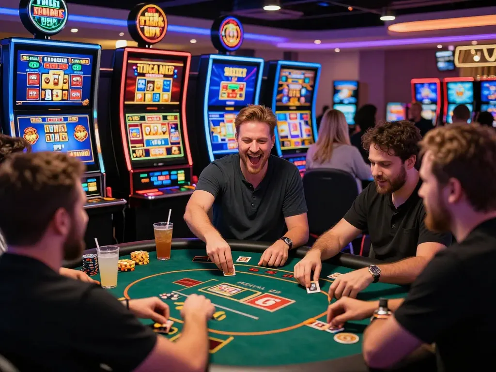 Exciting scene of players enjoying MM88 in a vibrant online casino atmosphere