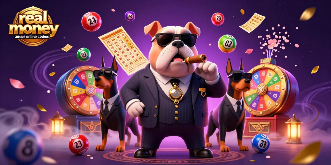 Experience the thrill of real money aussie online casinos in this dynamic illustration of a mafia boss and bodyguards.