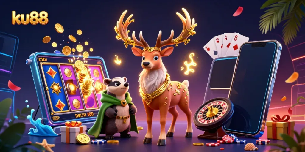 Experience ku88 with vibrant 3D casino scenes showcasing exciting slot games and winning potential