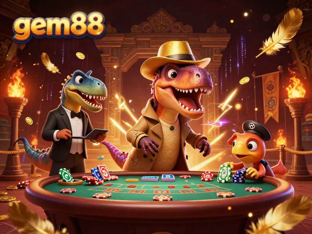 Experience thrilling gameplay at gem88 with a velociraptor card counter in action.