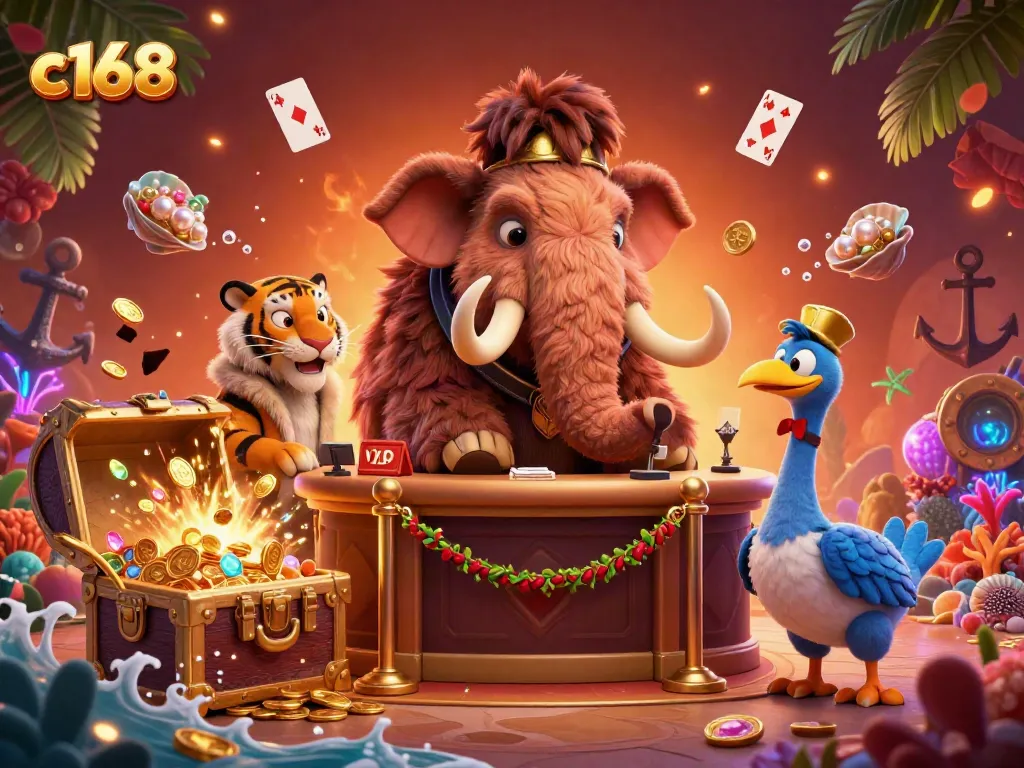Experience the vibrant casino scene with c168's woolly mammoth bouncer, saber-tooth VIP, and dodo doorman.