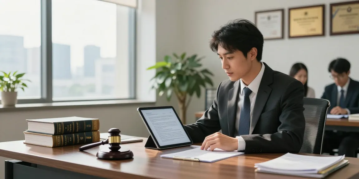 Legal professional reviewing additional info during a consultation in a modern office.