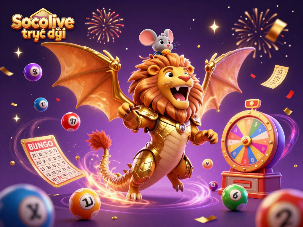 Socolive trực tiếp captures the vibrant action of lottery games in a magical 3D gambling illustration.