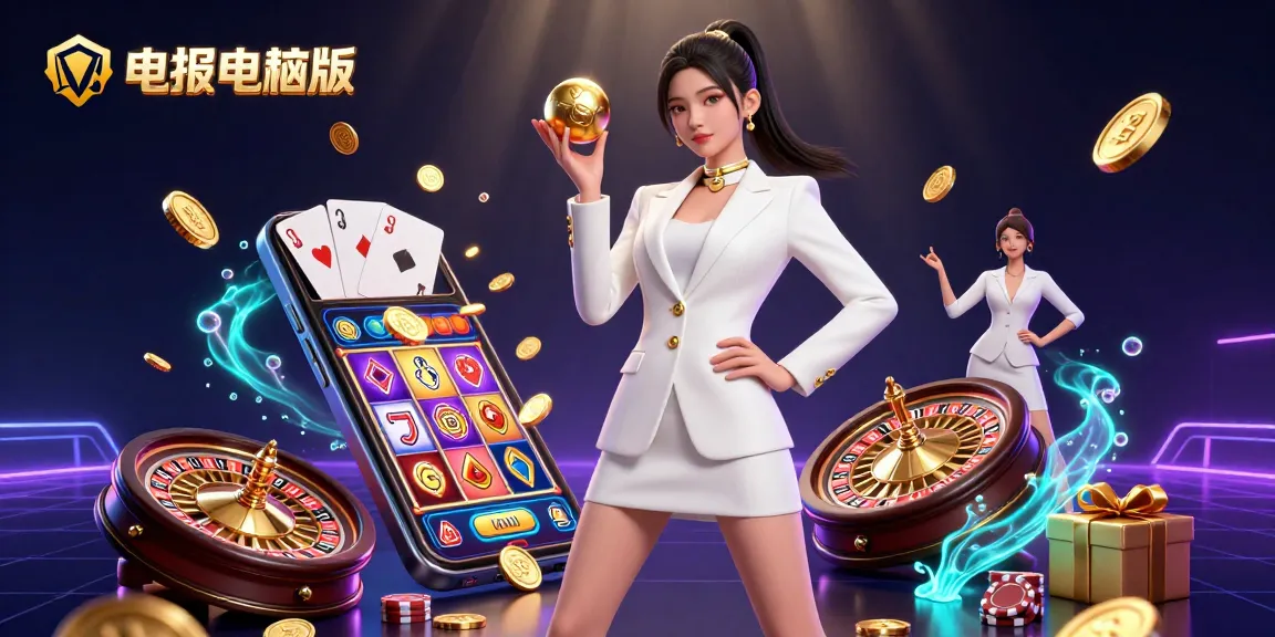 体验电报电脑版的激情，配以一位自信女性手握轮盘球的惊艳3D插图。