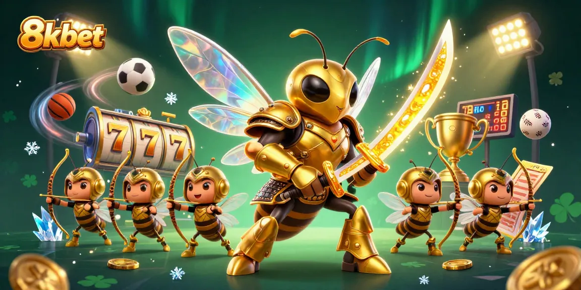 Engage with 8kbet's captivating gaming world featuring immersive scenes with golden hornet warriors.