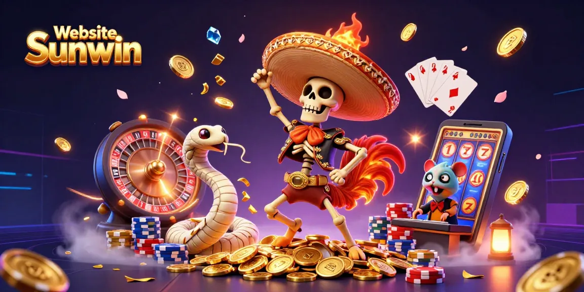 Experience exhilarating wins on Website Sunwin with a vibrant casino scene featuring dynamic characters and gaming elements.